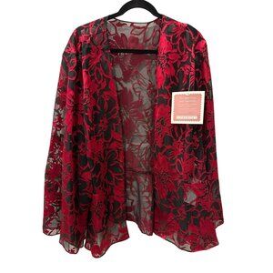 Jeffrey & Dara Evening Jacket Floral Sheer Womens Size 26W Black Red NWT Party